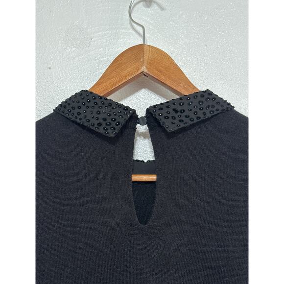 VTG Loft Wool Blend Lightweight Peterpan Collar M Black Wednesday Adams Preppy - Picture 7 of 13